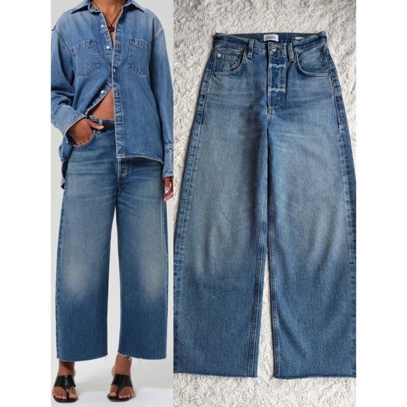 Citizens Of Humanity Denim - Citizens of Humanity Ayla Raw Hem Crop Jeans Doheny Blue Wide Leg 24 2117-3017